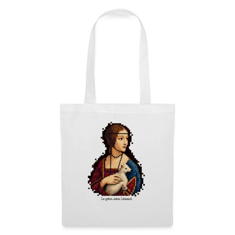 La Dame à l’hermine en pixel art sur Sac en tissu · blanc