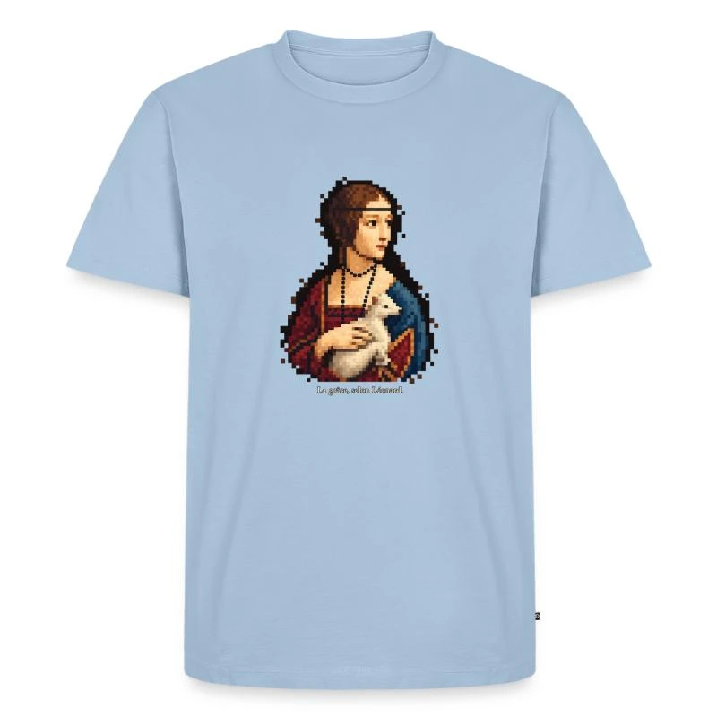 La Dame à l’hermine en pixel art sur T-shirt Premium bio Homme · bleu clair