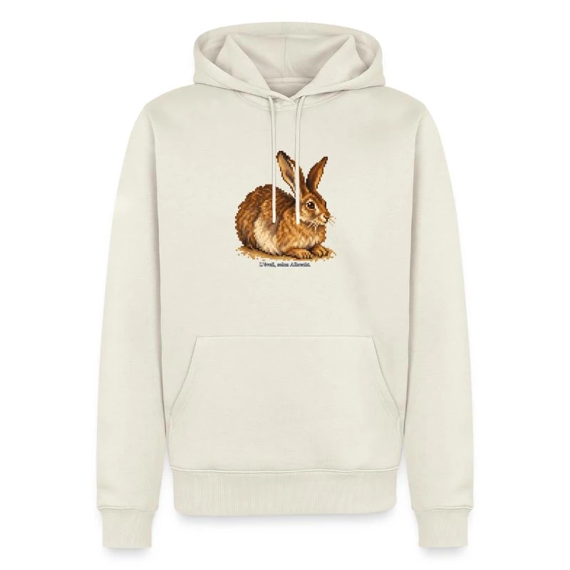 Le Lièvre en pixel art sur Sweat à capuche Premium bio Homme · blanc cassé