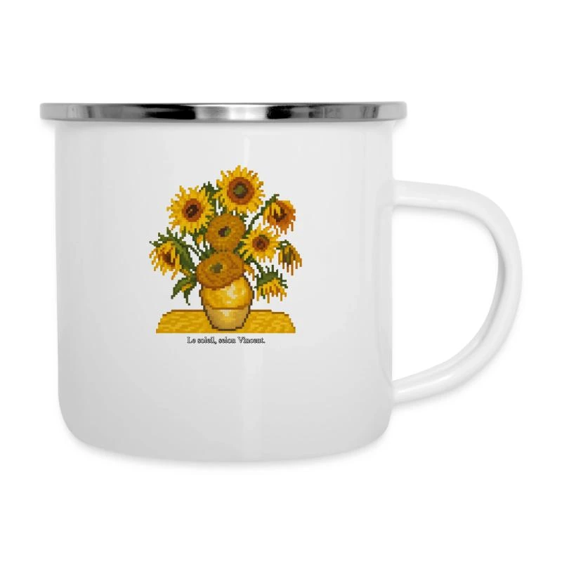Les Tournesols en pixel art sur Tasse émaillée · blanc