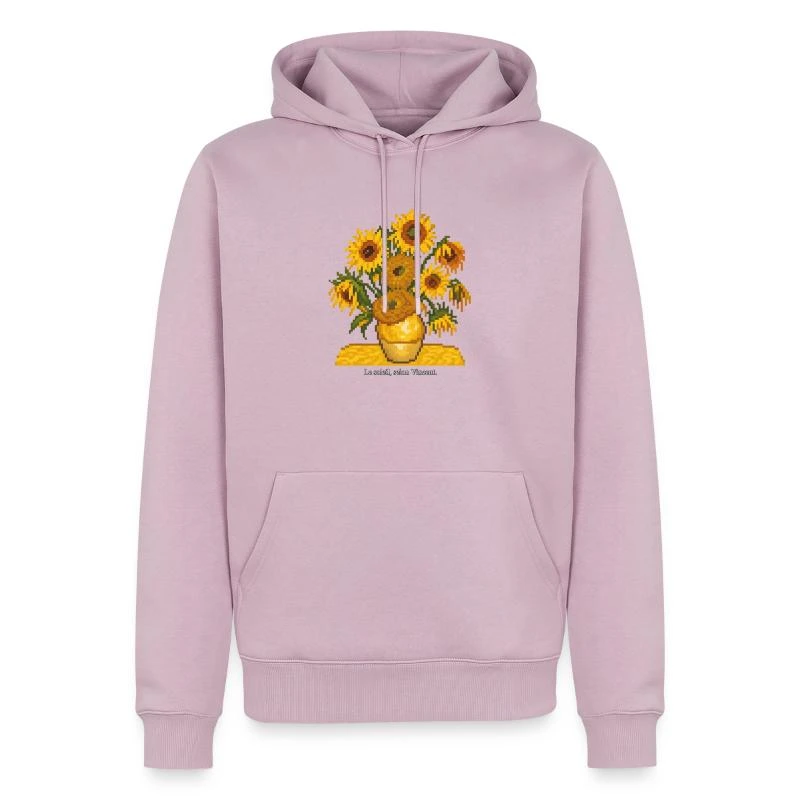 Les Tournesols en pixel art sur Sweat à capuche Premium bio Homme · rose poudré