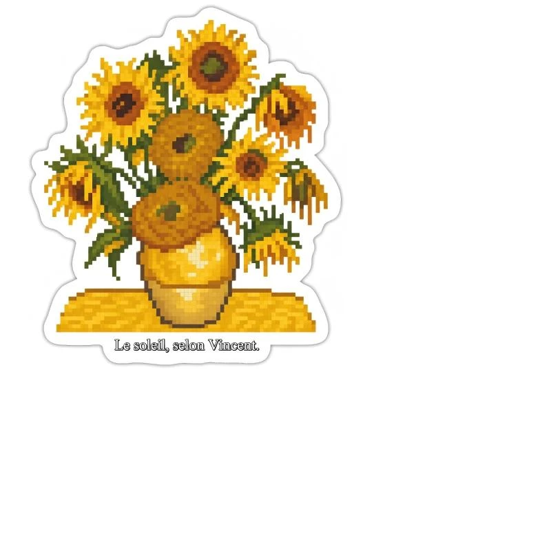 Les Tournesols en pixel art sur Sticker découpé 15 × 15 cm · blanc mat