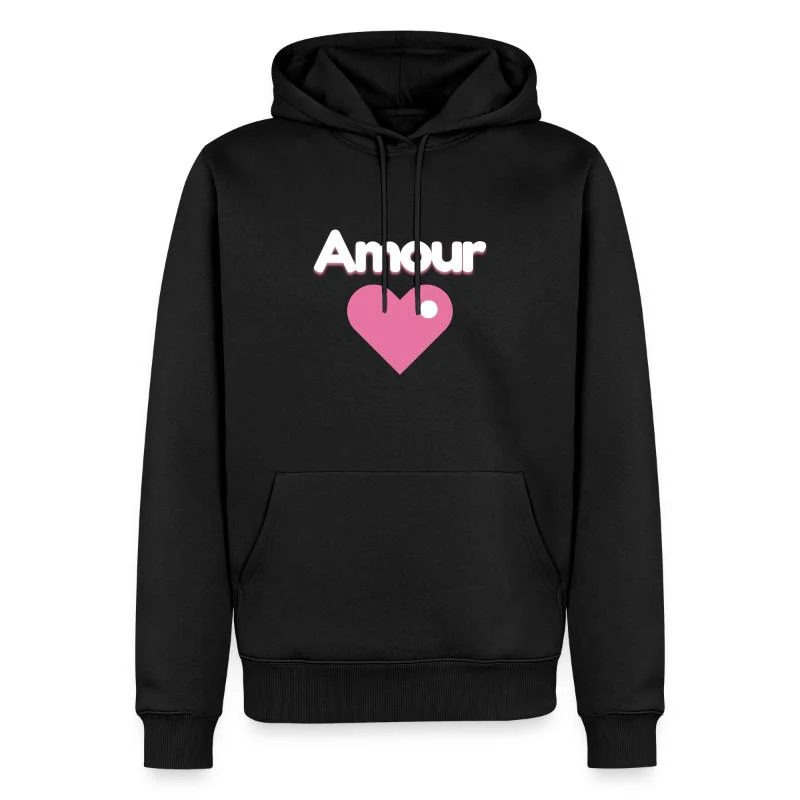 Amour — Cœur rose — Sweat à capuche Premium bio Homme, noir