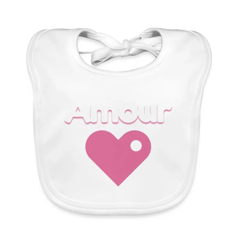 Amour — Cœur rose — Bavoir bio Bébé, blanc