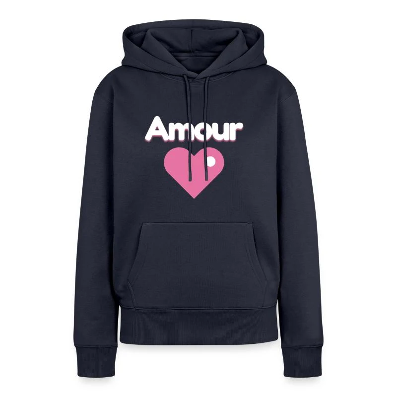 Amour — Cœur rose — Sweat à capuche Premium bio Femme, bleu marine