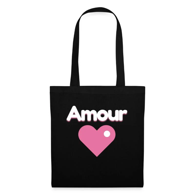 Amour — Cœur rose — Sac en tissu, noir