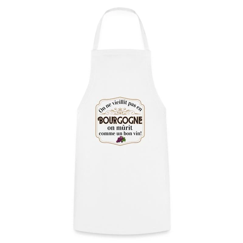 On mûrit comme un bon vin — Cartouche doré — Tablier de cuisine, blanc