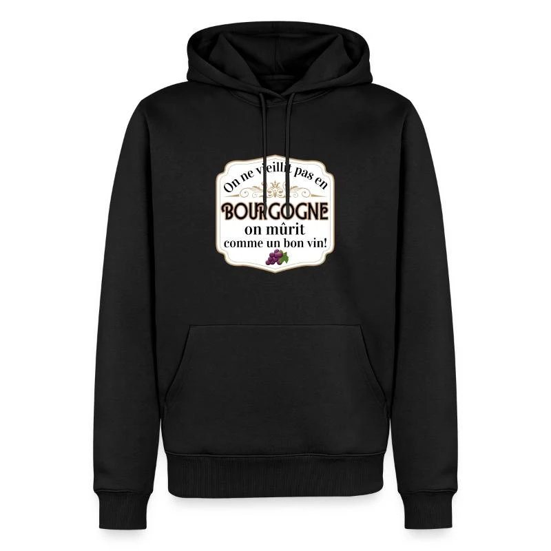 On mûrit comme un bon vin — Cartouche doré — Sweat à capuche Premium bio Homme, noir