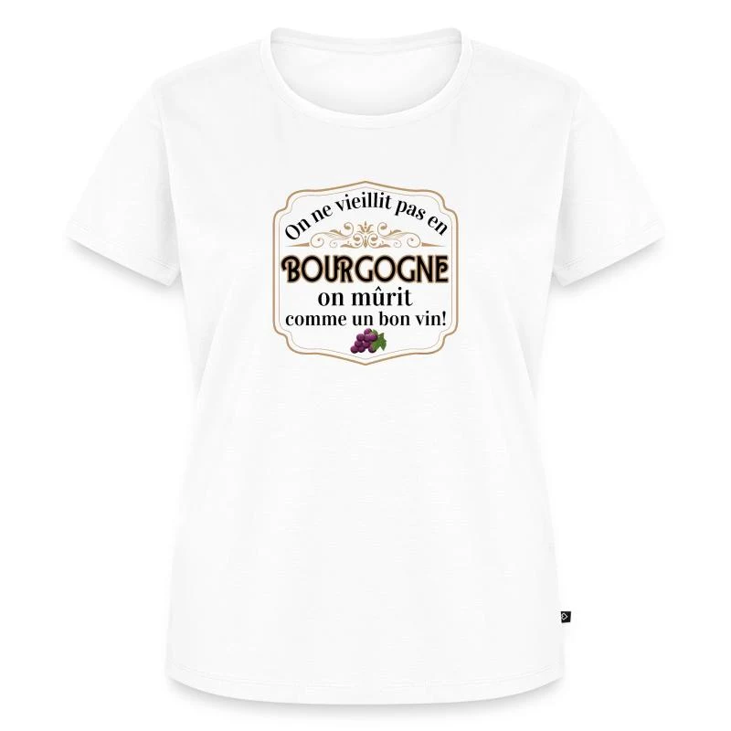 On mûrit comme un bon vin — Cartouche doré — T-shirt Premium bio Femme, blanc