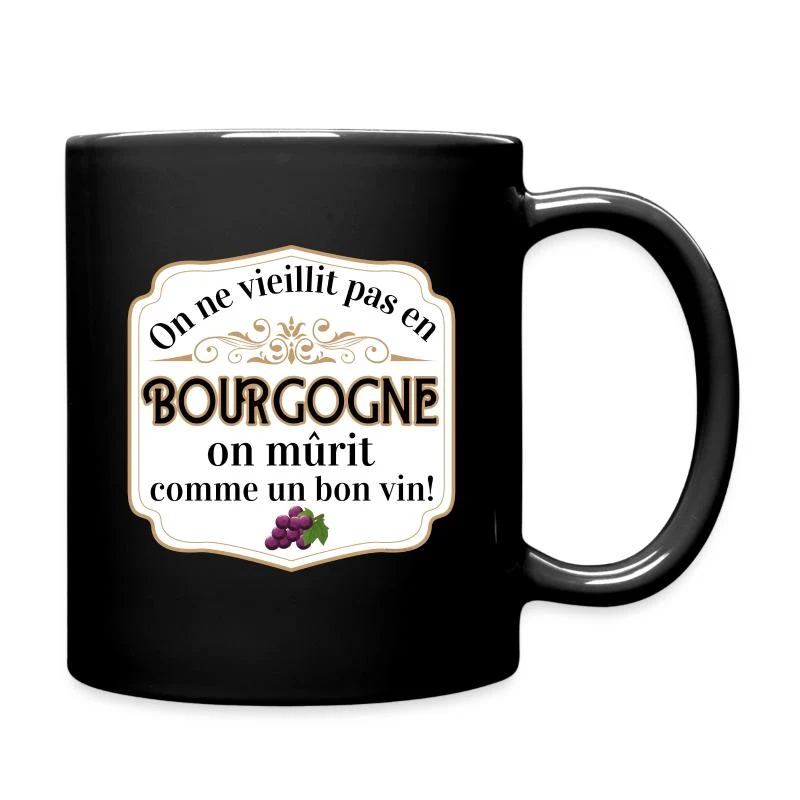 On mûrit comme un bon vin — Cartouche doré — Mug uni, noir