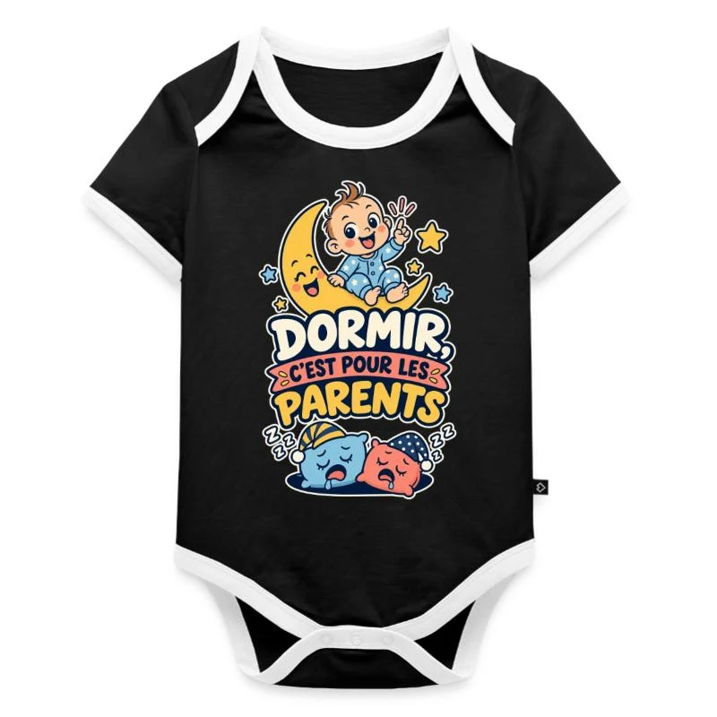 Dormir, c’est pour les parents — Body Bébé bio contrasté manches courtes, noir/blanc