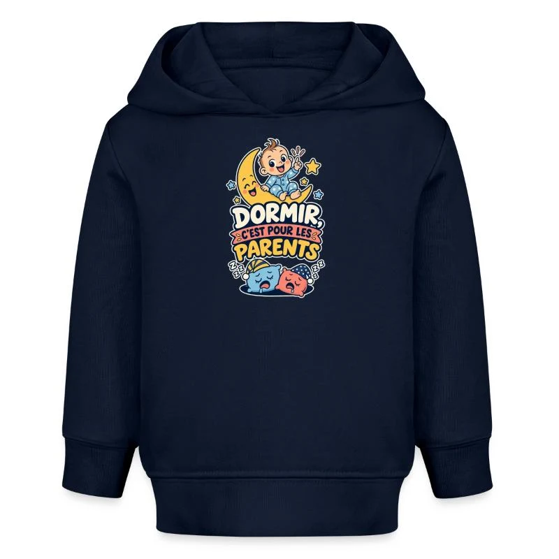 Dormir, c’est pour les parents — Sweat à capuche bébé bio Stanley/Stella, bleu marine