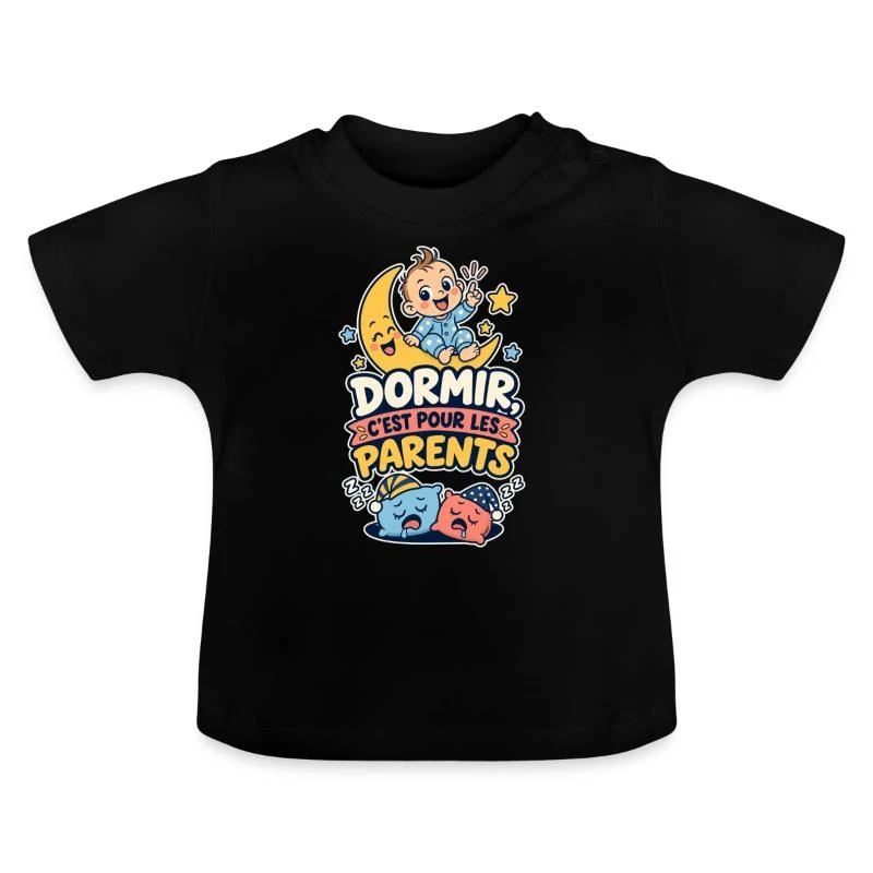 Dormir, c’est pour les parents — T-shirt bio col rond Bébé, noir