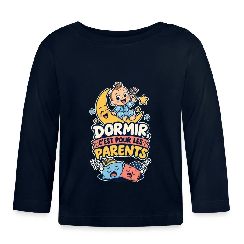 Dormir, c’est pour les parents — T-shirt manches longues bio Bébé, marine