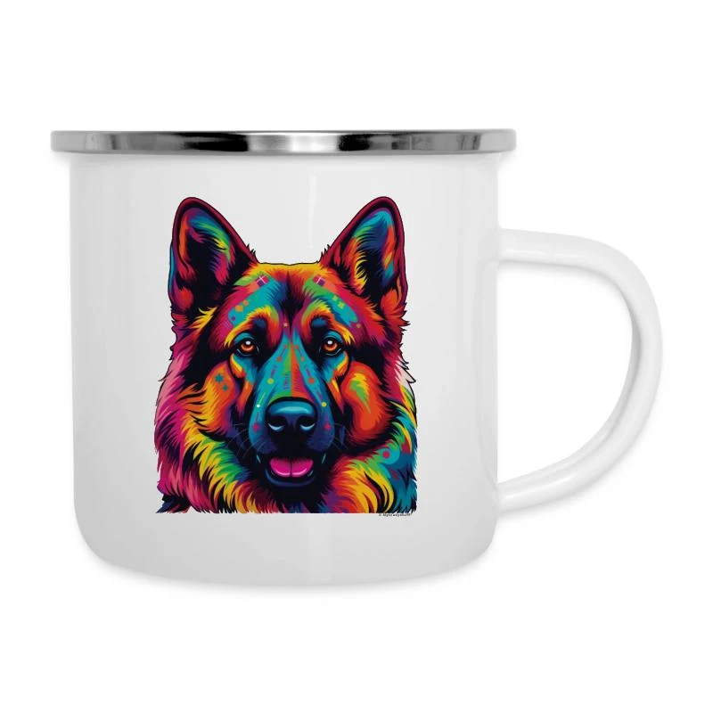 Berger allemand — Portrait pop art — Tasse émaillée, blanc