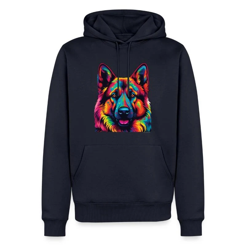 Berger allemand — Portrait pop art — Sweat à capuche Premium bio Homme, bleu marine