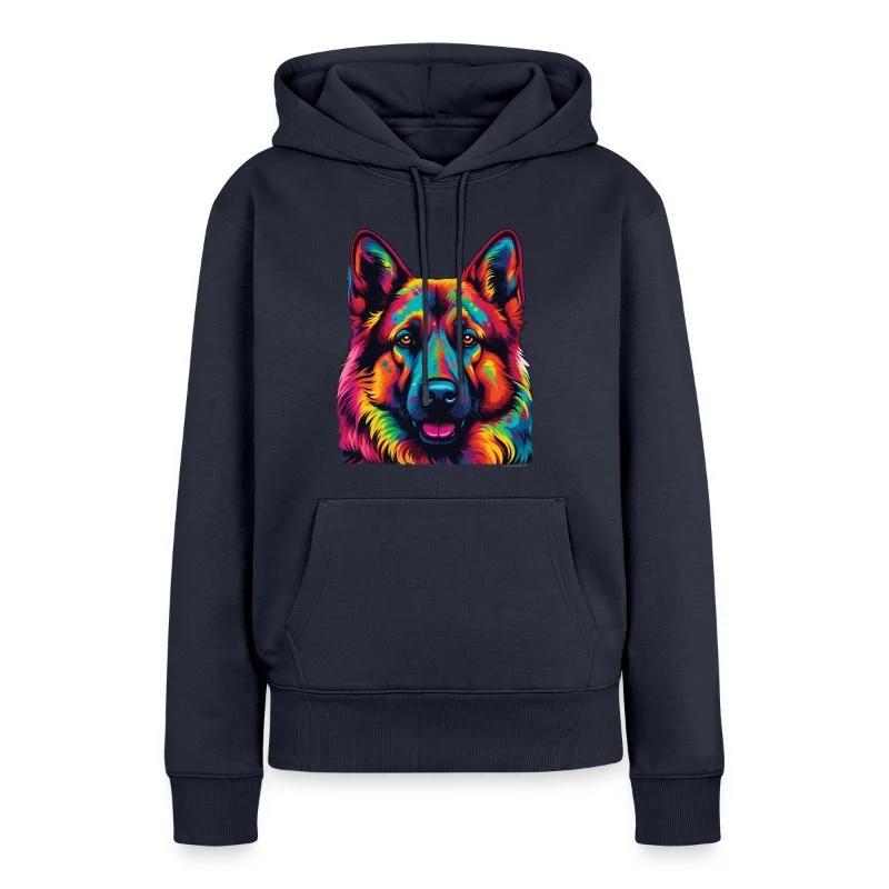 Berger allemand — Portrait pop art — Sweat à capuche Premium bio Femme, bleu marine