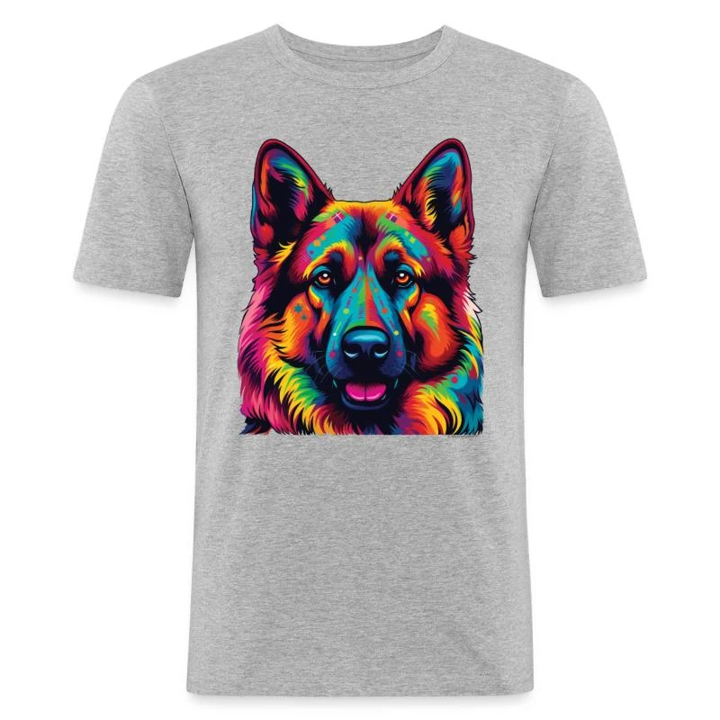 Berger allemand — Portrait pop art — T-shirt près du corps Homme, gris chiné