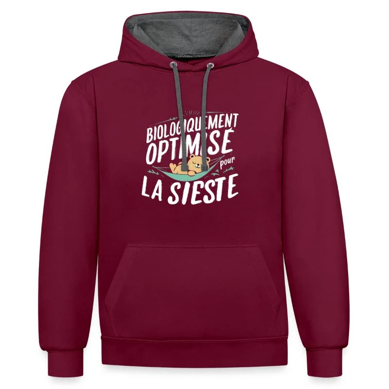 Biologiquement optimisé pour la sieste — Sweat à capuche contrasté, bordeaux/anthracite