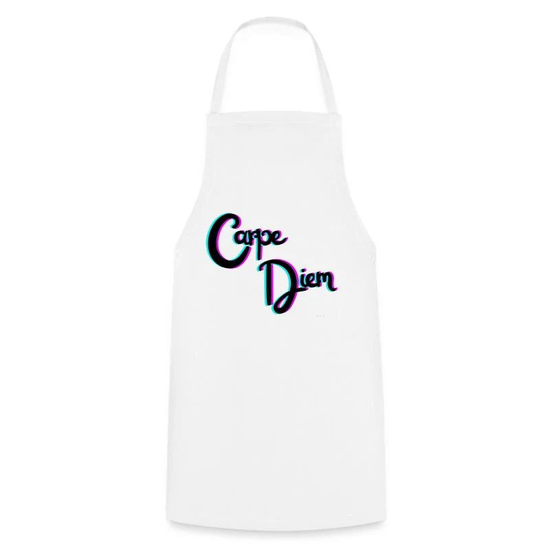 Carpe Diem — Typographie rose et turquoise — Tablier de cuisine, blanc