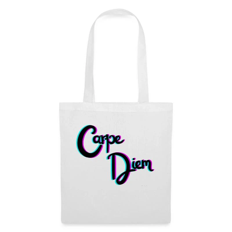 Carpe Diem — Typographie rose et turquoise — Sac en tissu, blanc