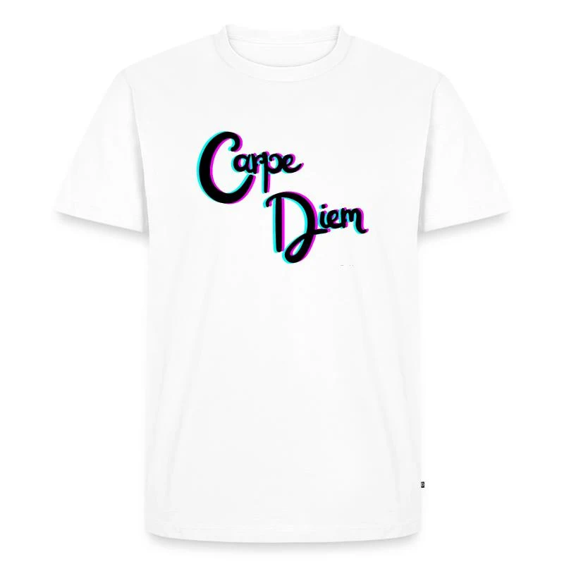 Carpe Diem — Typographie rose et turquoise — T-shirt Premium bio Homme, blanc