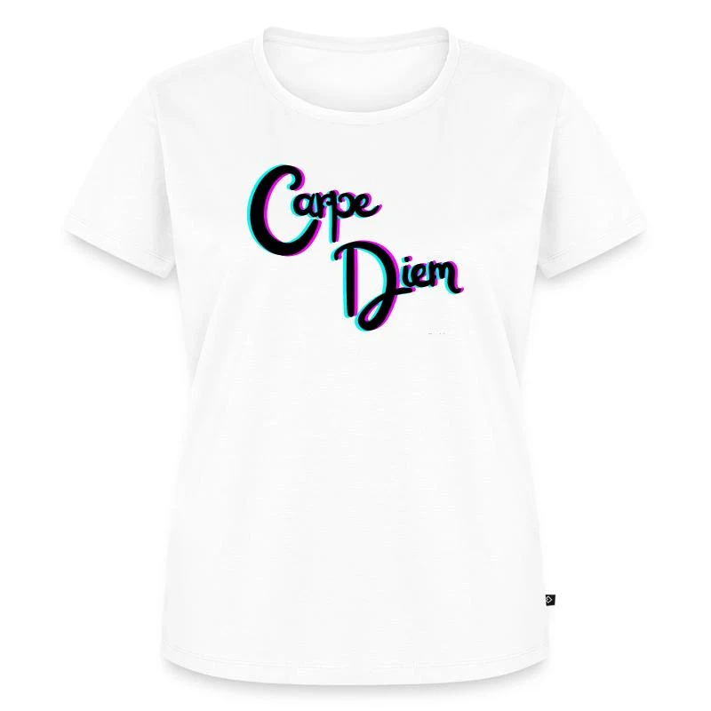 Carpe Diem — Typographie rose et turquoise — T-shirt Premium bio Femme, blanc
