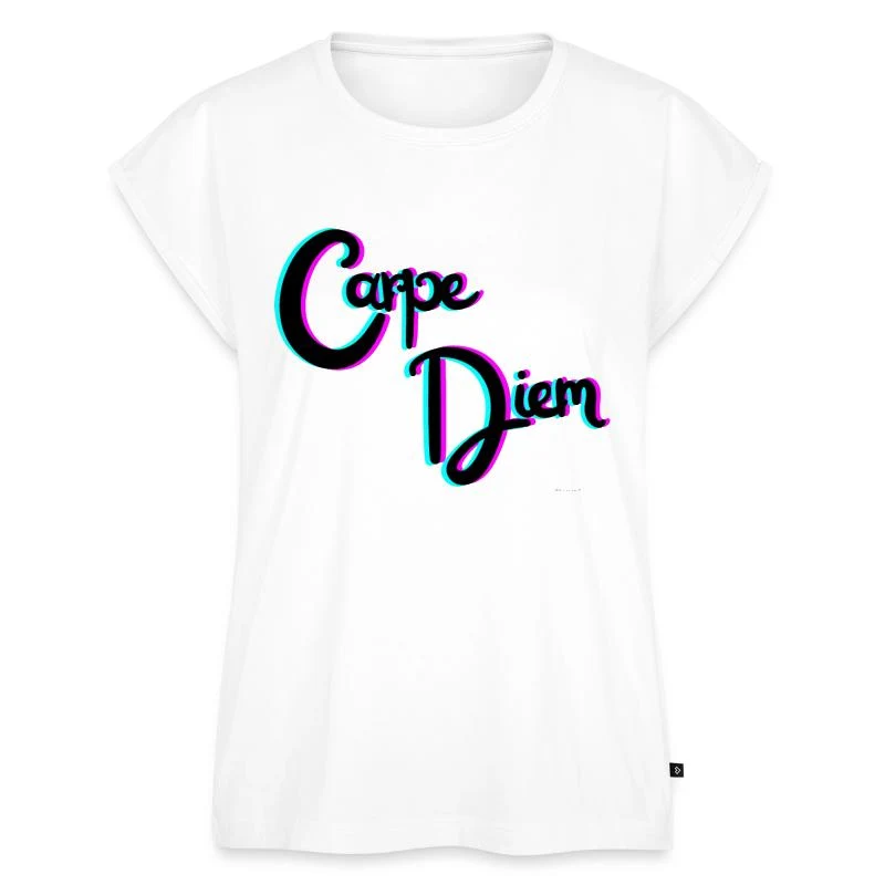 Carpe Diem — Typographie rose et turquoise — Haut bio Premium Femme, blanc