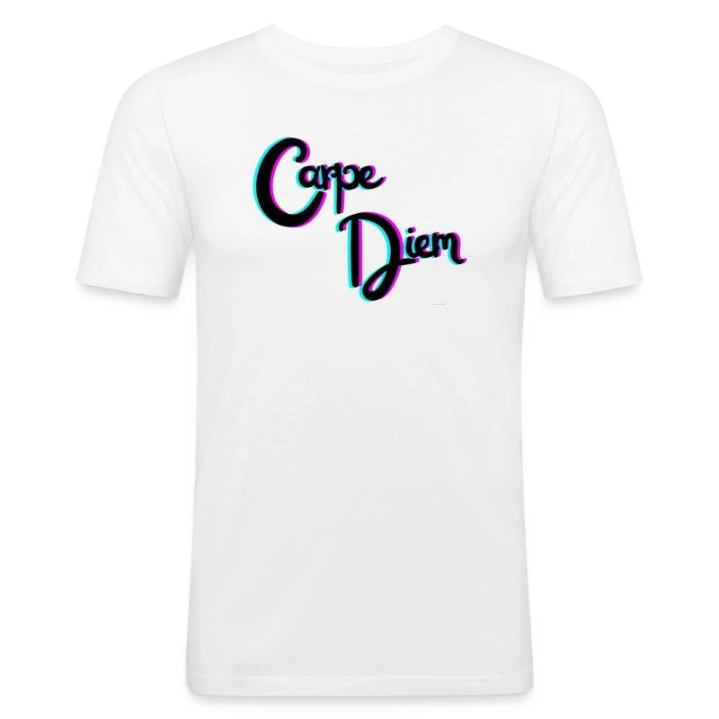 Carpe Diem — Typographie rose et turquoise — T-shirt près du corps Homme, blanc