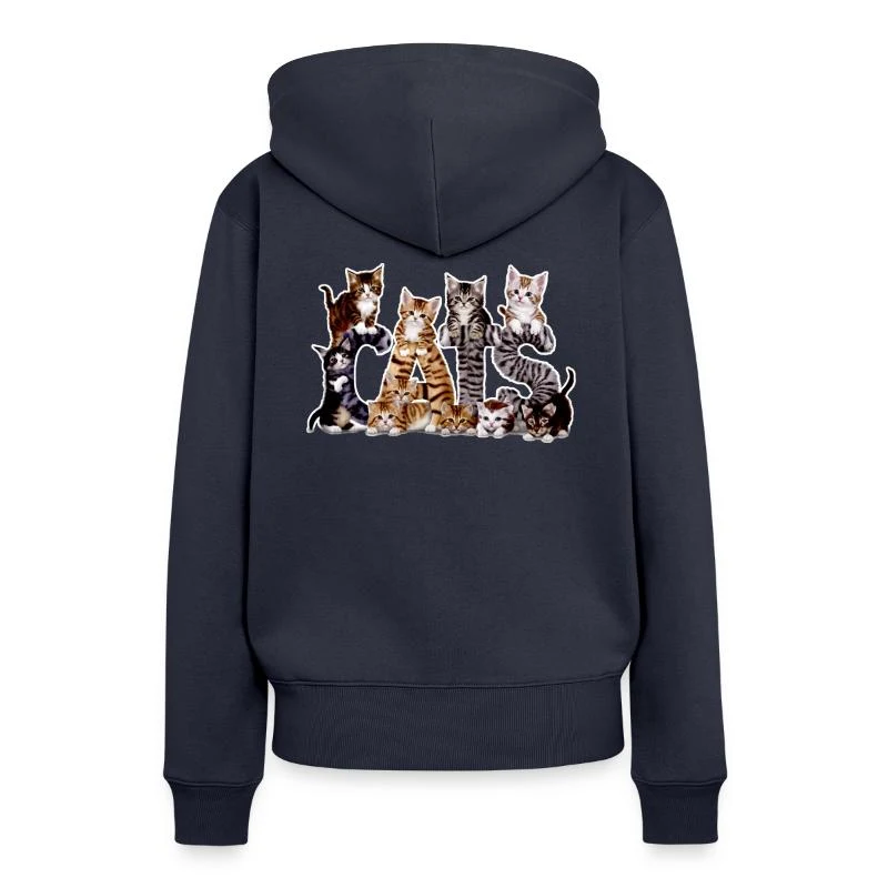 Cats — L’alphabet félin — Sweat à capuche Premium bio Femme, bleu marine