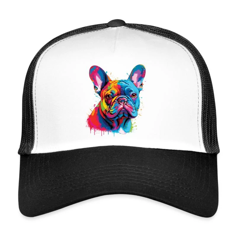 Bouledogue français — Portrait pop art — Casquette trucker , blanc/noir