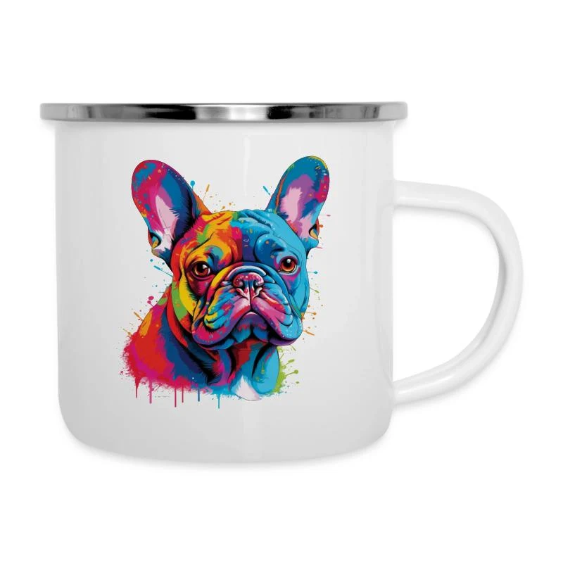 Bouledogue français — Portrait pop art — Tasse émaillée, blanc