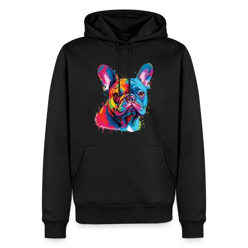 Bouledogue français — Portrait pop art — Sweat à capuche Premium bio Homme, noir