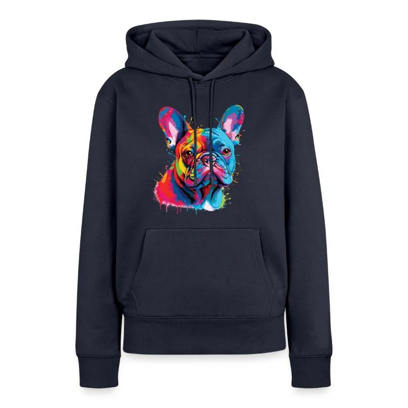 Bouledogue français — Portrait pop art — Sweat à capuche Premium bio Femme, bleu marine