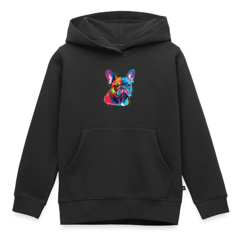 Bouledogue français — Portrait pop art — Sweat Premium à capuche enfant bio, noir