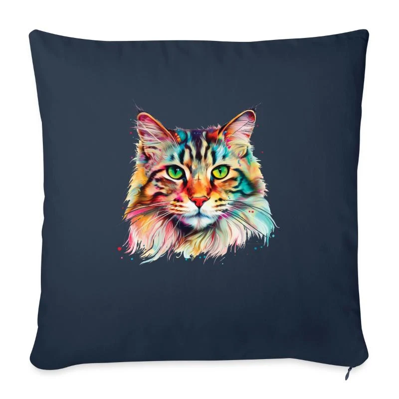 Chat Maine Coon — Portrait pop art — Housse de coussin décorative 45 x 45 cm, bleu marine