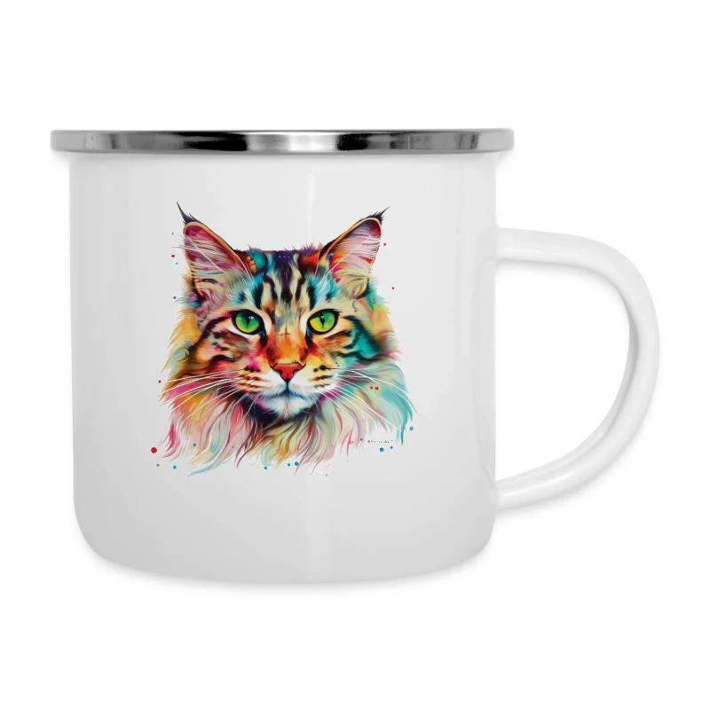 Chat Maine Coon — Portrait pop art — Tasse émaillée, blanc