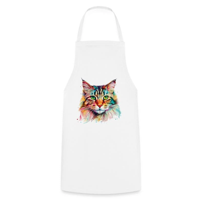 Chat Maine Coon — Portrait pop art — Tablier de cuisine, blanc