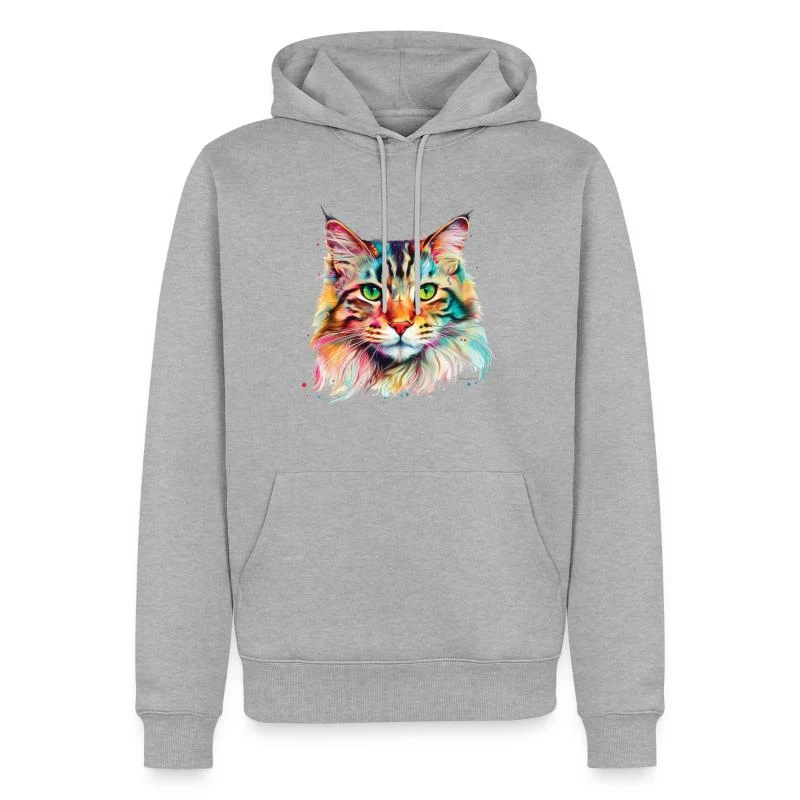 Chat Maine Coon — Portrait pop art — Sweat à capuche Premium bio Homme, gris chiné