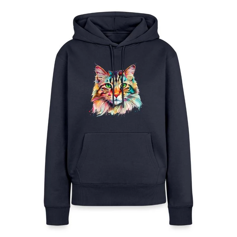 Chat Maine Coon — Portrait pop art — Sweat à capuche Premium bio Femme, bleu marine