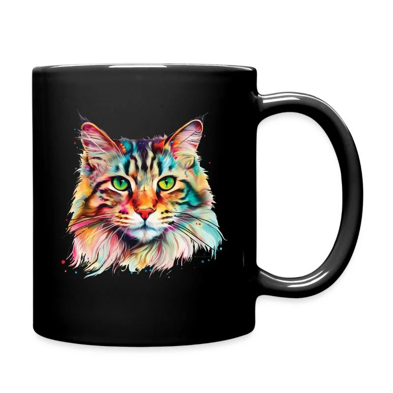Chat Maine Coon — Portrait pop art — Mug uni, noir