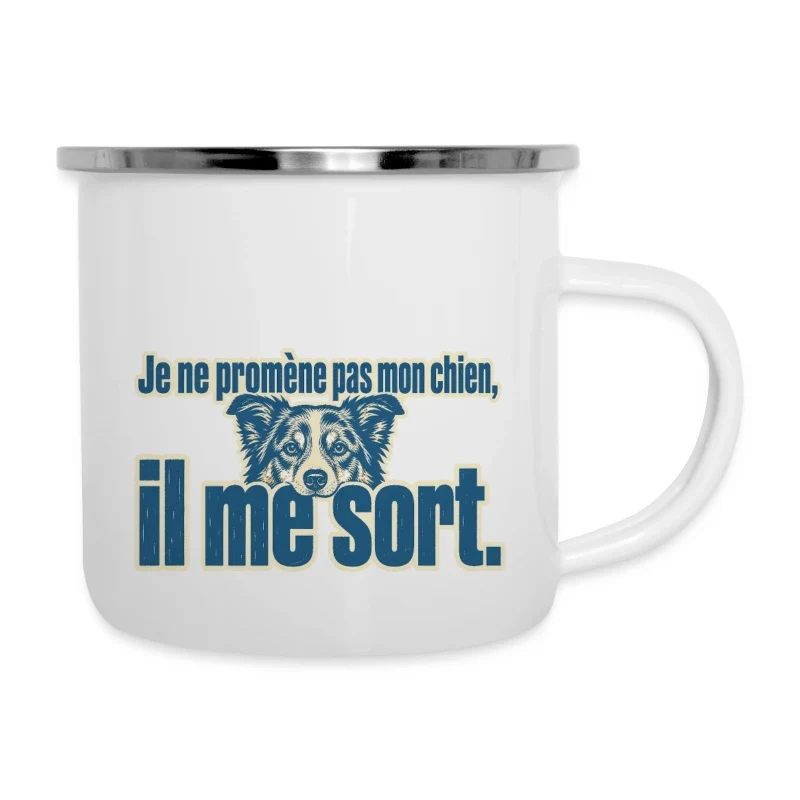 Je ne promène pas mon chien, il me sort — Portrait — Tasse émaillée, blanc