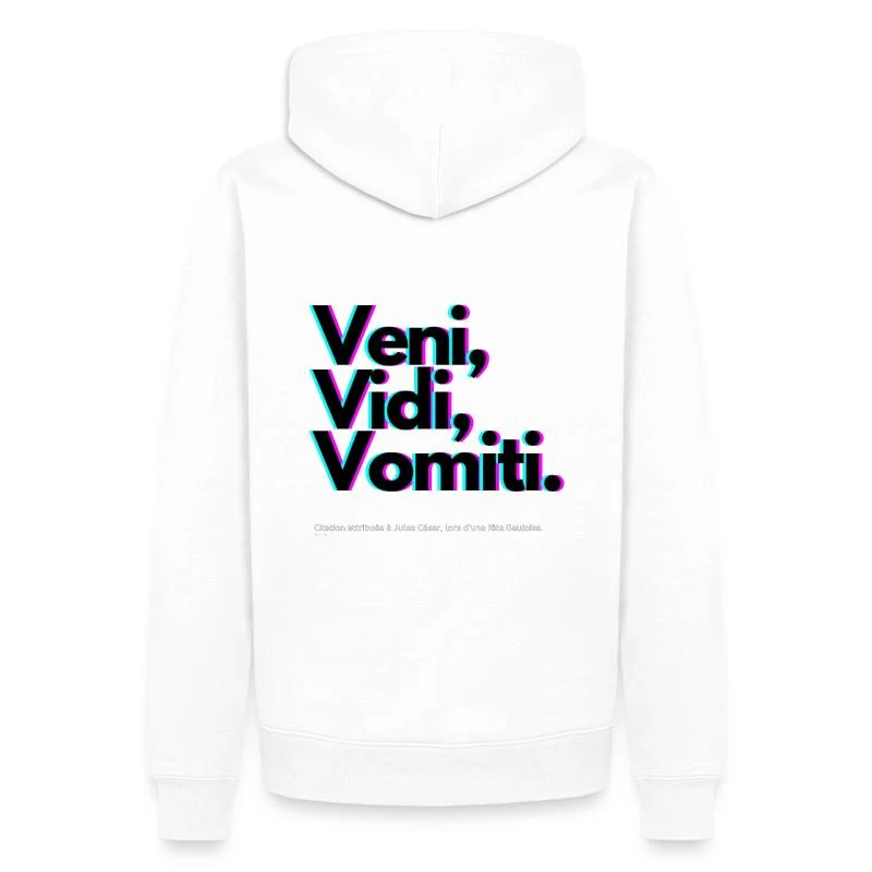 Veni, Vidi, Vomiti — Parodie latine — Sweat à capuche Premium bio Homme, blanc