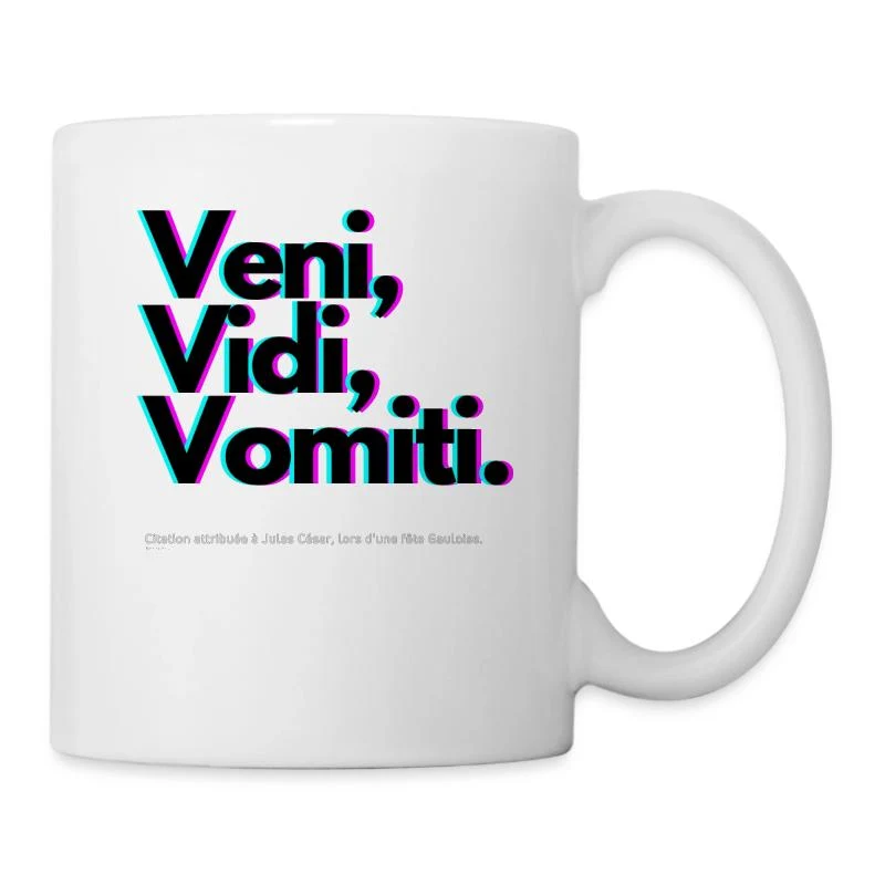 Veni, Vidi, Vomiti — Parodie latine — Mug blanc, blanc