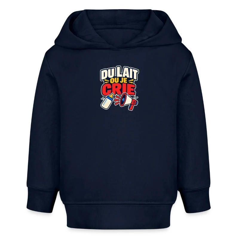 Du lait ou je crie — Sweat à capuche bébé bio Stanley/Stella, bleu marine