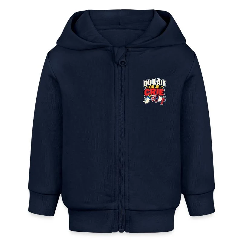 Du lait ou je crie — Veste à capuche bébé bio Stanley/Stella, bleu marine