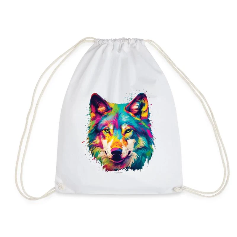 Loup multicolore — Portrait pop art — Sac de sport léger, blanc