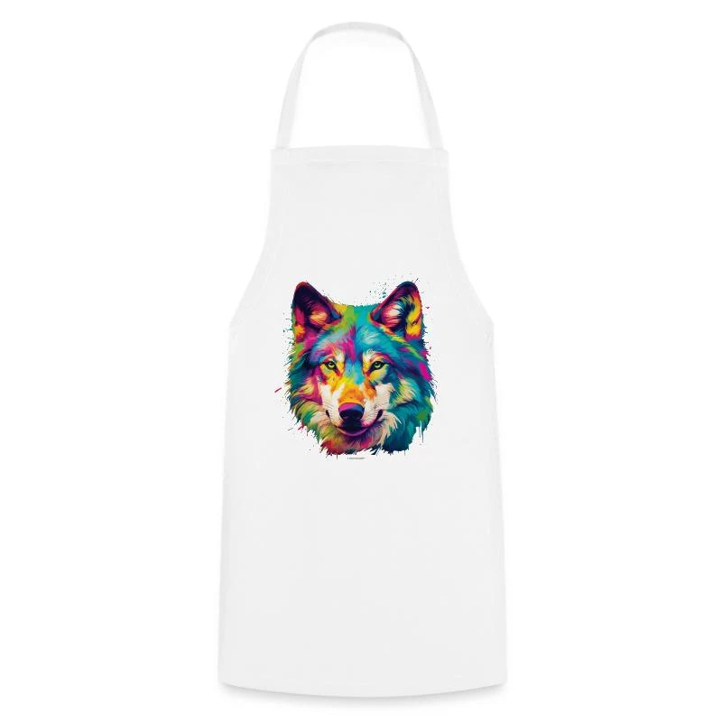 Loup multicolore — Portrait pop art — Tablier de cuisine, blanc
