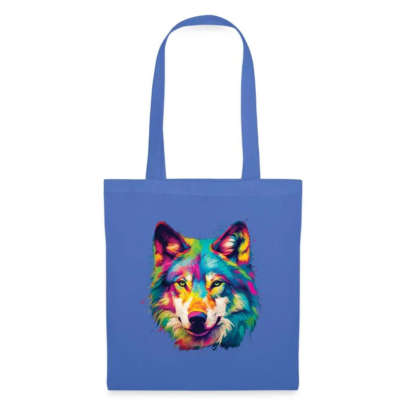 Loup multicolore — Portrait pop art — Sac en tissu, bleu pâle