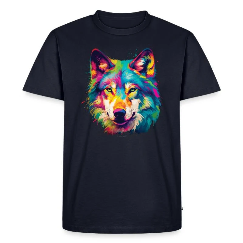 Loup multicolore — Portrait pop art — T-shirt Premium bio Homme, bleu marine